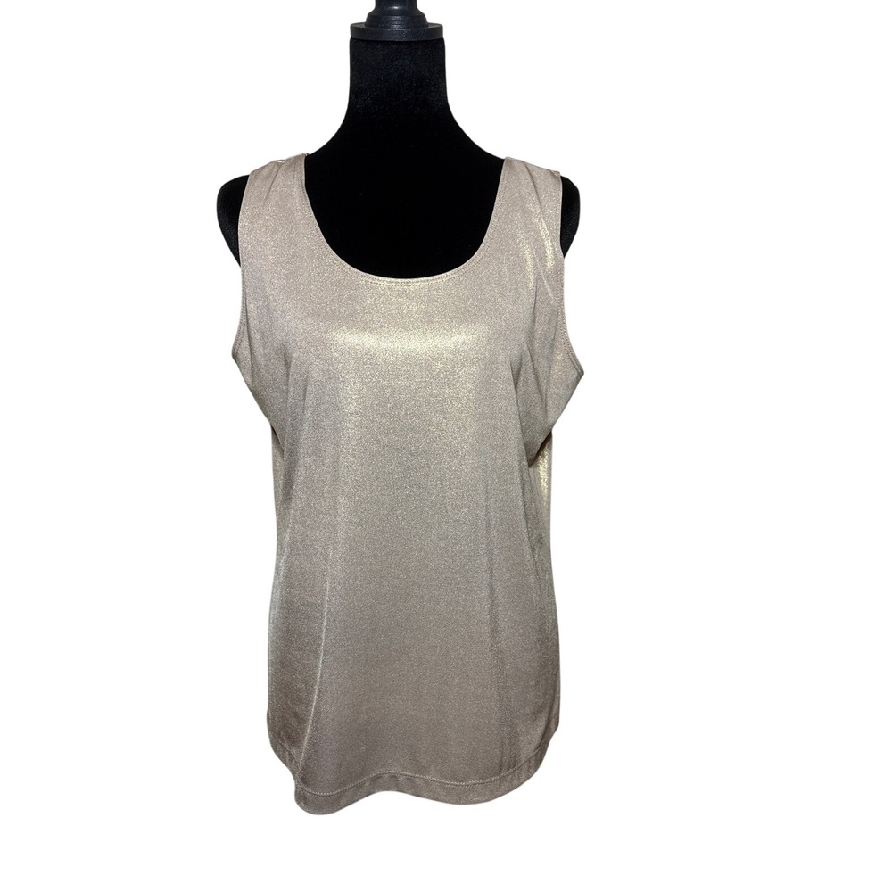 Chicos Travelers Liquid Shimmer Tank Top Antique Gold Metallic Size 2 Large‎ NWT